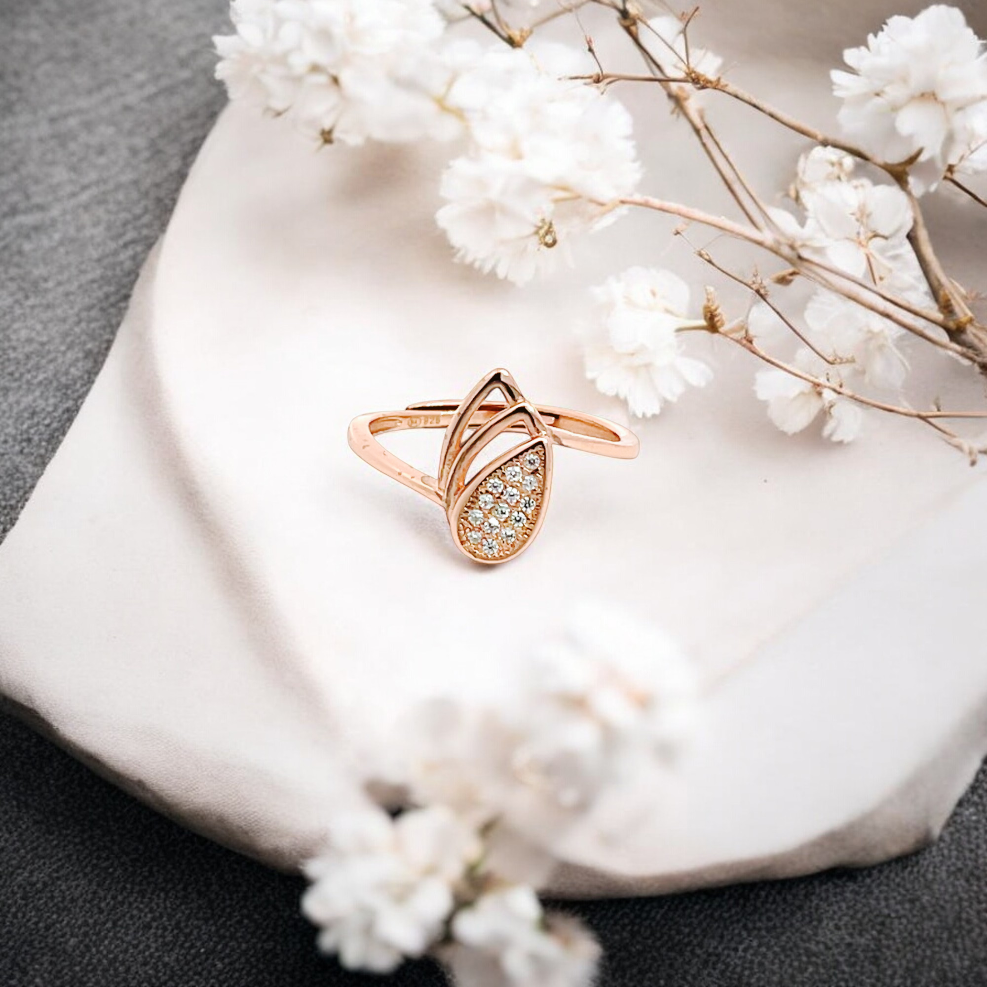 PurpleLuck Rose Gold Double Drop Ring