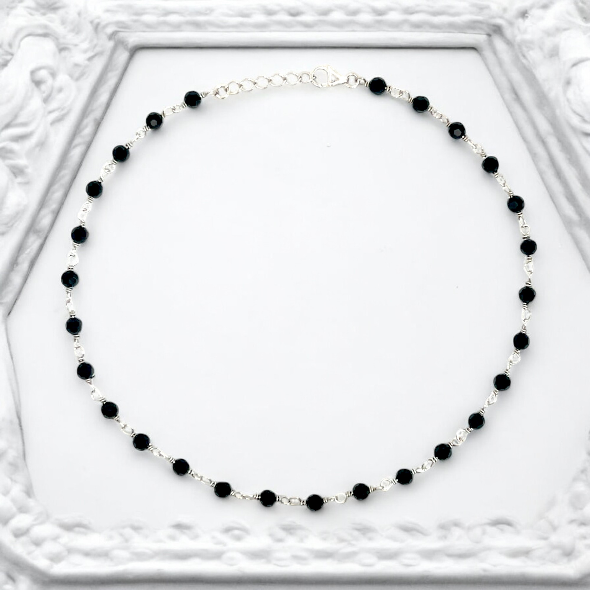 PurpleLuck Silver Obsidian Spark Black Anklet