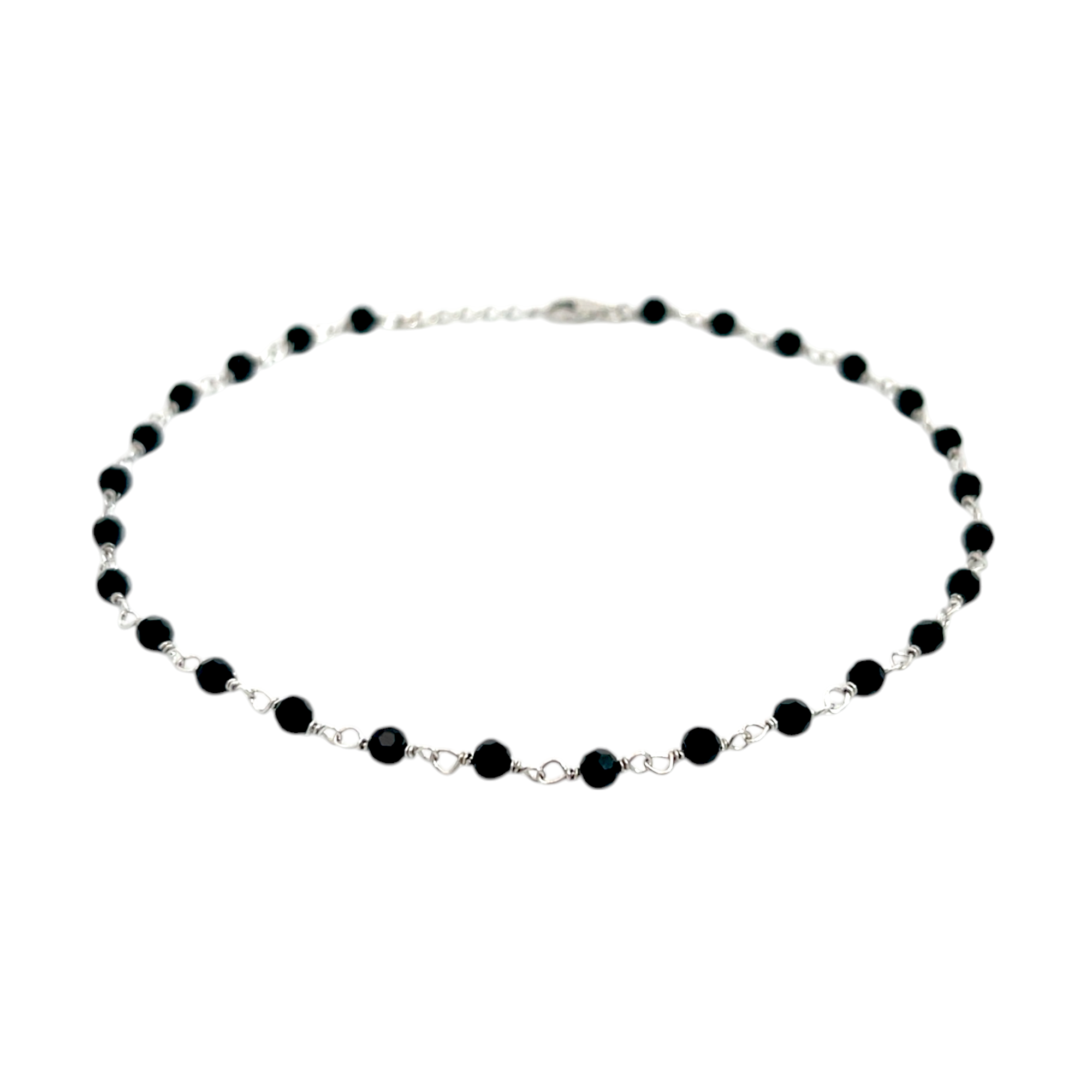 PurpleLuck Silver Obsidian Spark Black Anklet