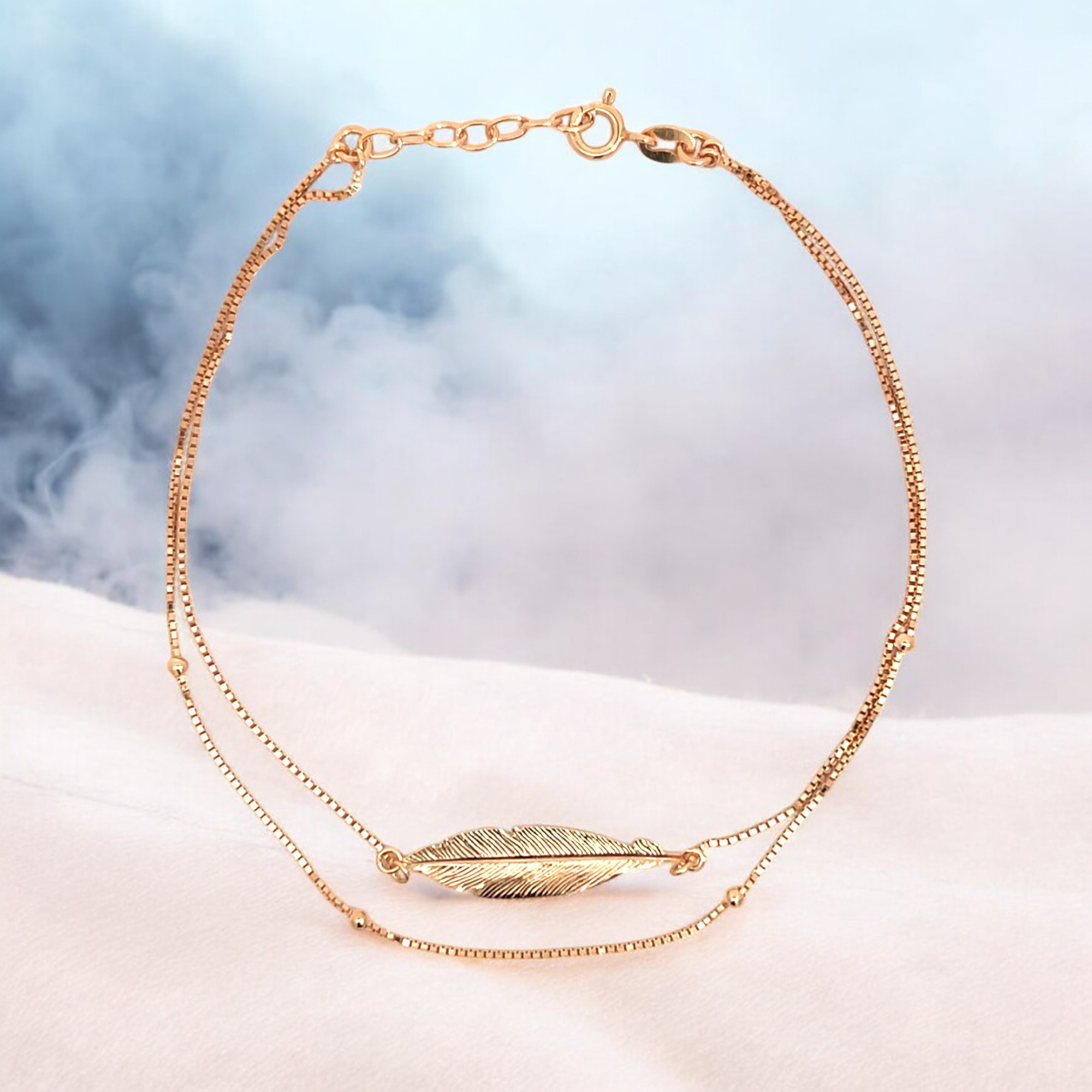 PurpleLuck Rose Gold Double Layered Feather Anklet